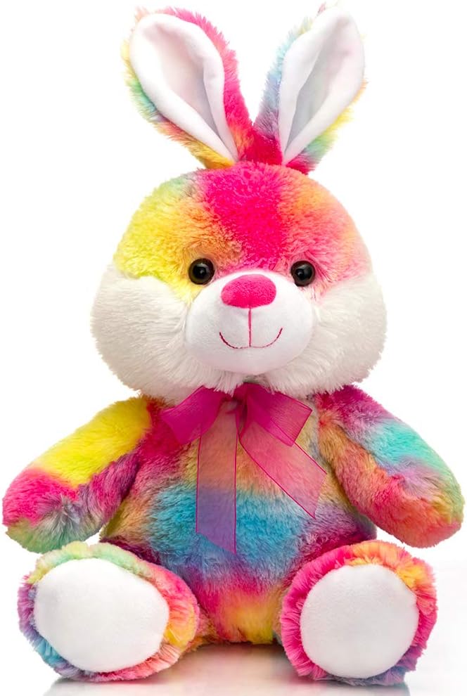 HollyHOME Easter Bunny Stuffed Animal Tie-Dye Rabbit Plush Toys for Kids Multi-Color