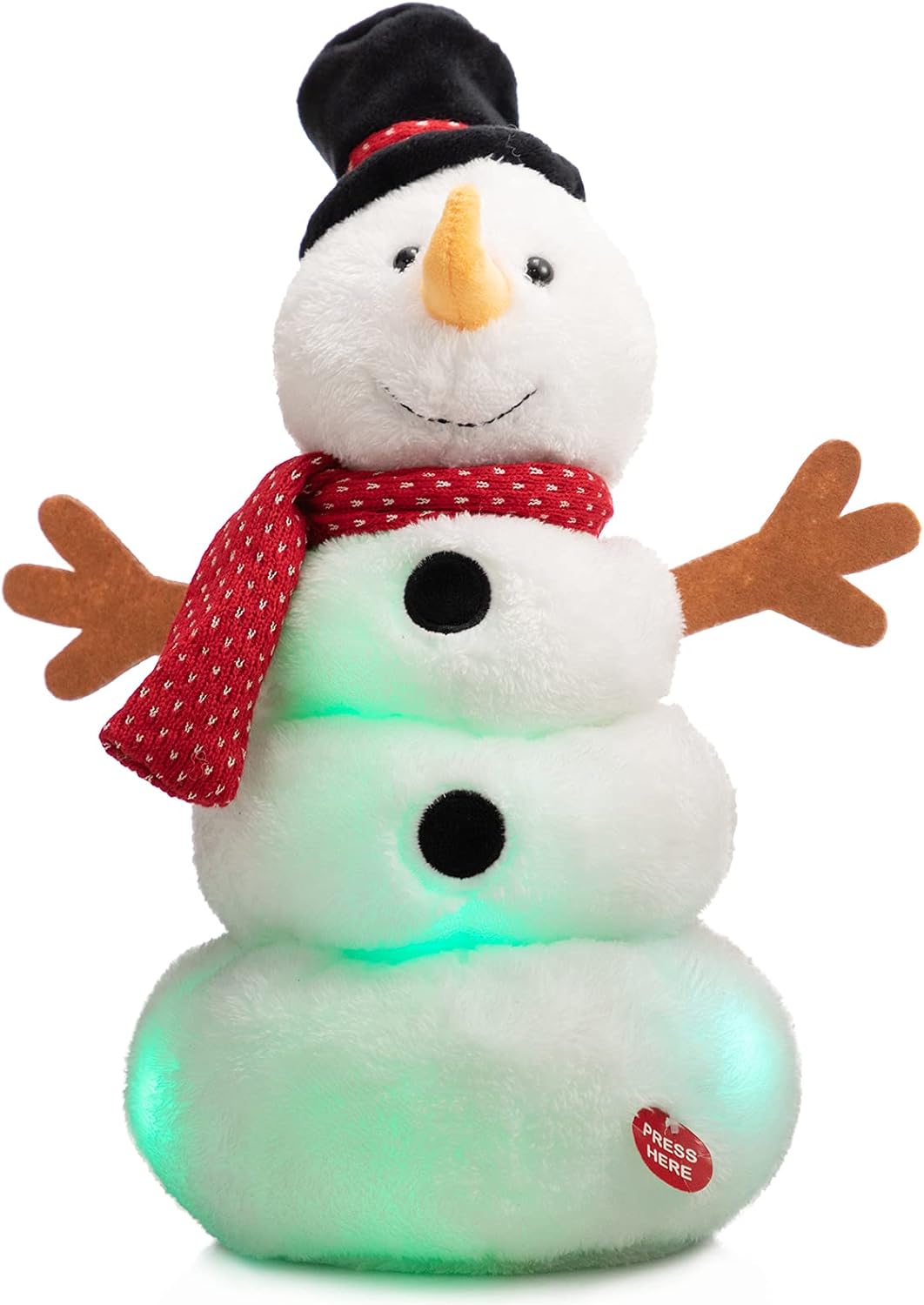 HollyHOME Animated Snowman Plush Singing and Dancing Snowman with LED Lights Christmas Plush Toy for Kids