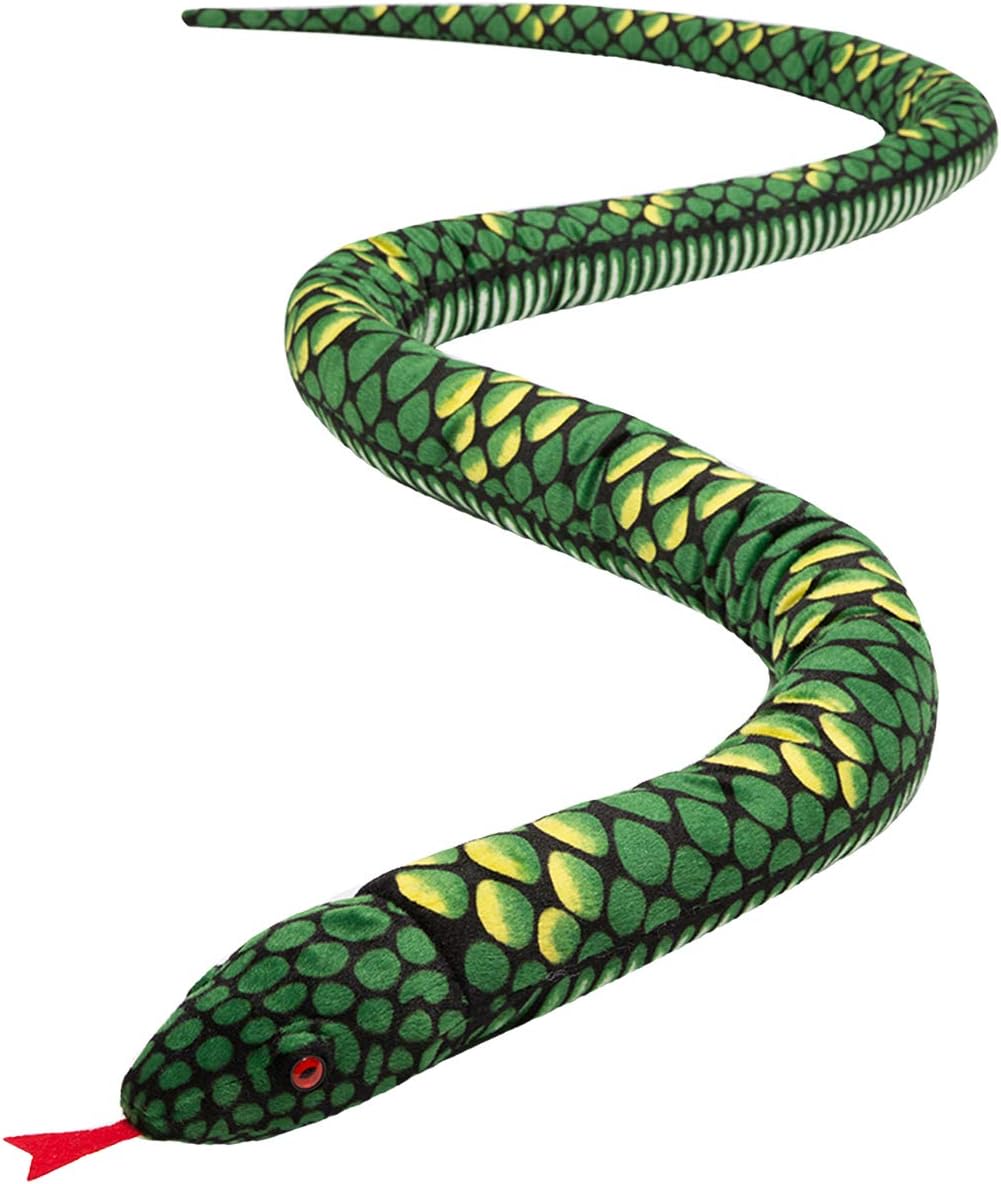 HollyHOME Plush Giant Snake Realistic Stuffed Animal Red Eyes Toy Gifts for Kids 110 Inches Green