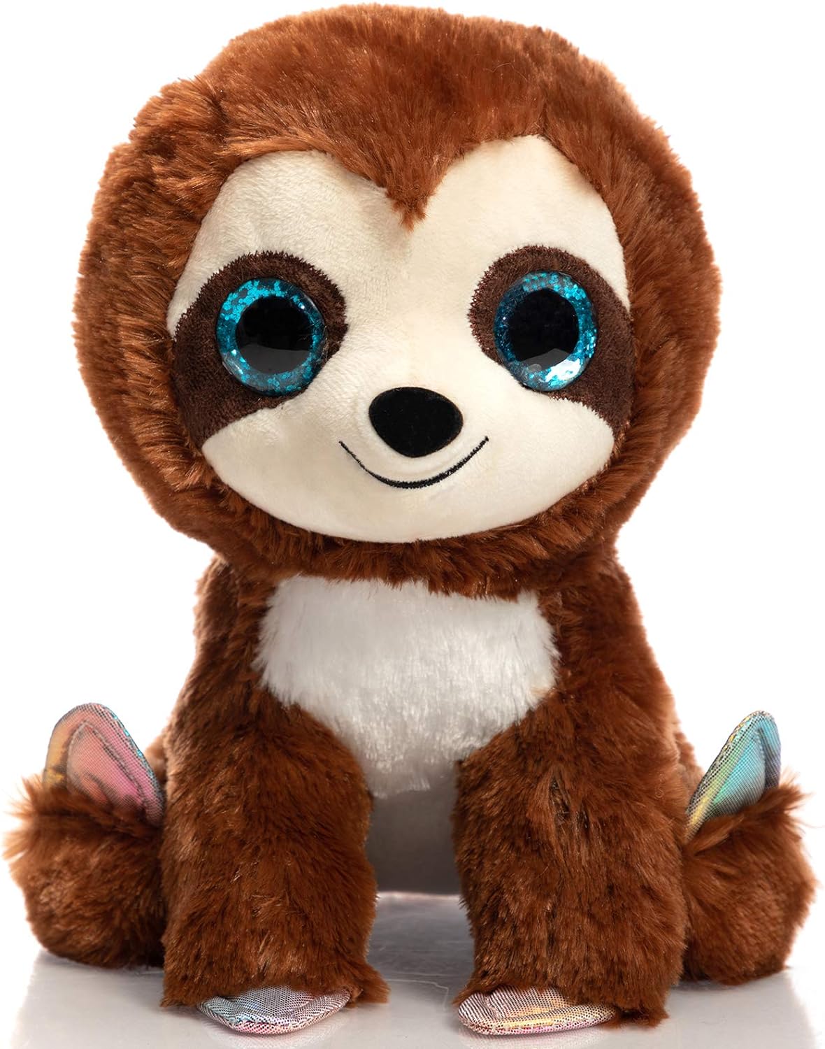 HollyHOME Plush Sloth Stuffed Animal Cute Stuffed Sloth with Glitter Eyes Birthday Holiday Toy Gift 10 Inch Brown