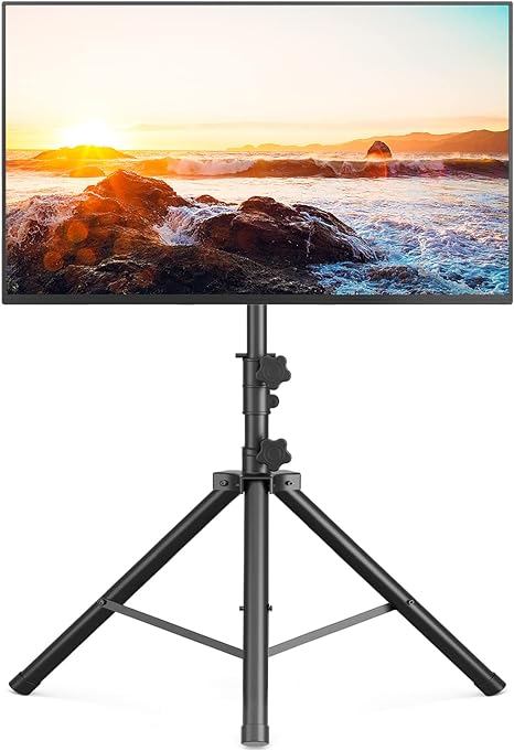 5Rcom TV Tripod Stand, Portable TV Stand for Most 37-75 Inch Flat/Curved Screen TVs up to 100 Lbs, Outdoor TV Stand for Garden Yard, Trade Show Booth, Height Adju and Tilt TV Mount with VESA 600x400mm