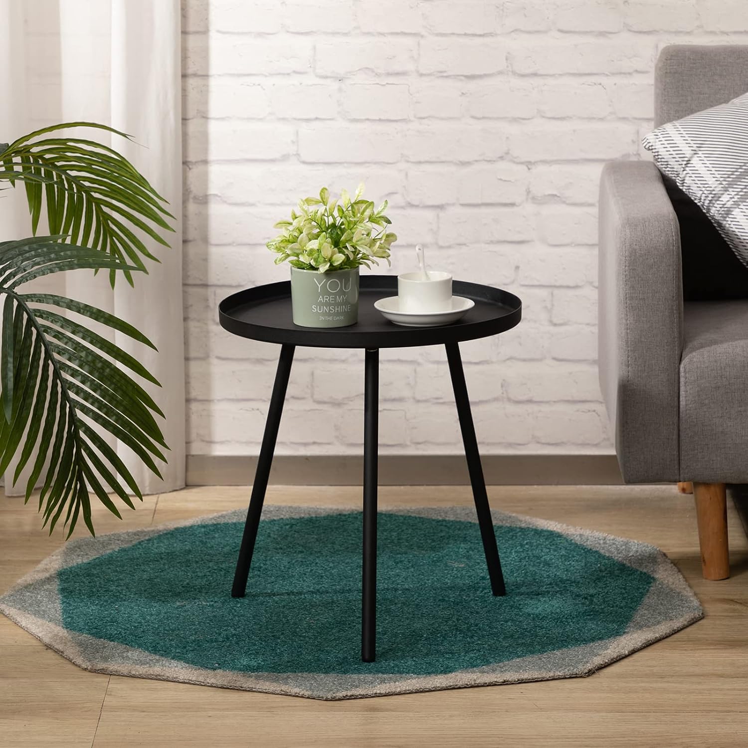 HollyHOME Accent Round Metal End Table with 3 Legs for Small Space, Indoor&Outdoor Tripod Stand Side Table, Anti-Rust Weatherproof Tea Table for Living Room, Balcony, Patio, Garden, Black