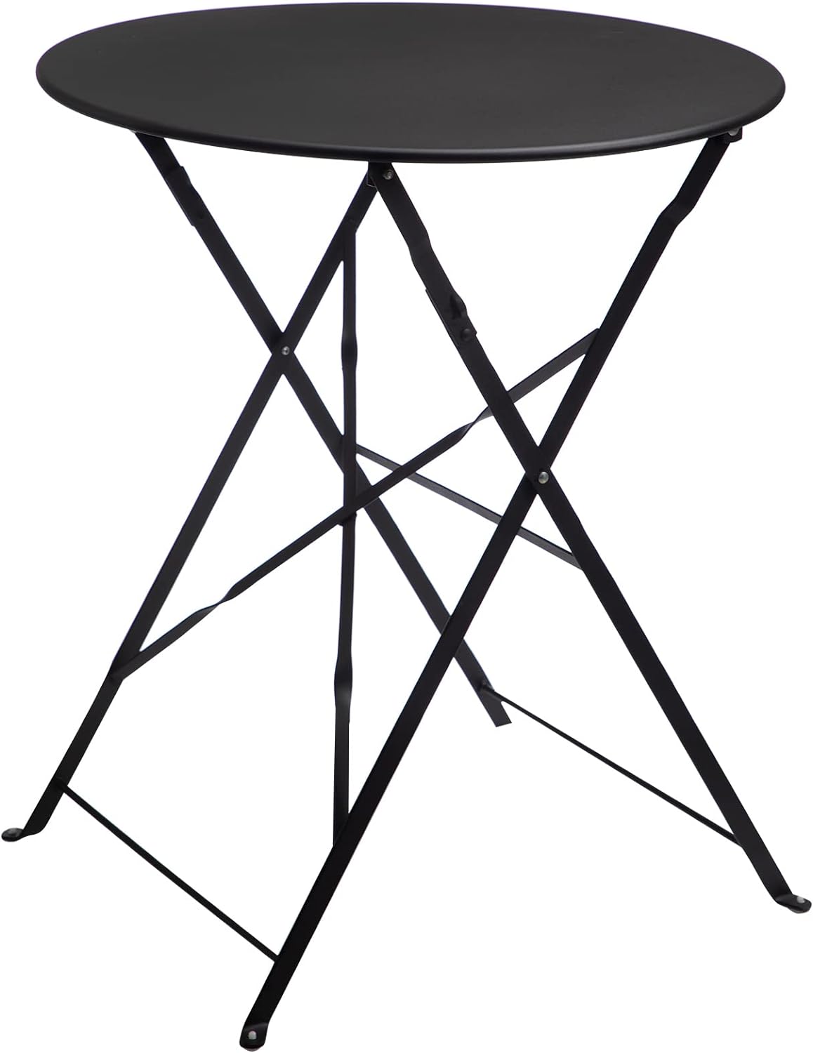 HollyHOME Patio Premium Steel Bistro Table, Round Metal Folding End Table, 23.5(D)x27.75(H), Anti-Rust Weatherproof Outdoor&Indoor Garden Furniture, Accent Side Table for Living Room, Balcony, Black