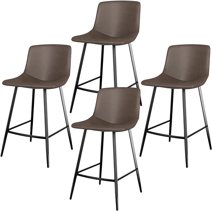 5Rcom 600 lbs Counter Height Bar Stools Set of 4, 24 Inch Faux Leather Barstools with Back, Bar Chairs with Metal Legs for Kitchen Island, Dining Room, Party Room & Restaurant, (Brown)