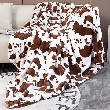 SUCSES Black and White Throw Blanket Flannel Fleece Cow Print Bed Blankets Fluffy Furry Cute Animal Pattern Blanket for Kids Teens Boys Girls