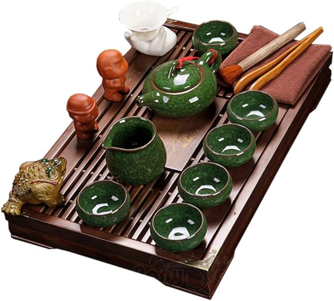 ufengkeExquisite Ceramic Porcelain Kungfu Tea Cup Set with Lid and Wooden Tea Tray-H