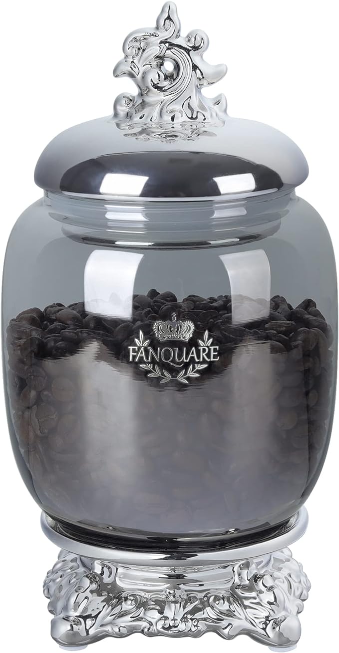 fanquare 35oz Mordern Candy Jar for Buffet, Large Ceramic Cookie Jar with Airtight lid, Silver Coffee Canister for Kitchen Counter, Kitchen Canister