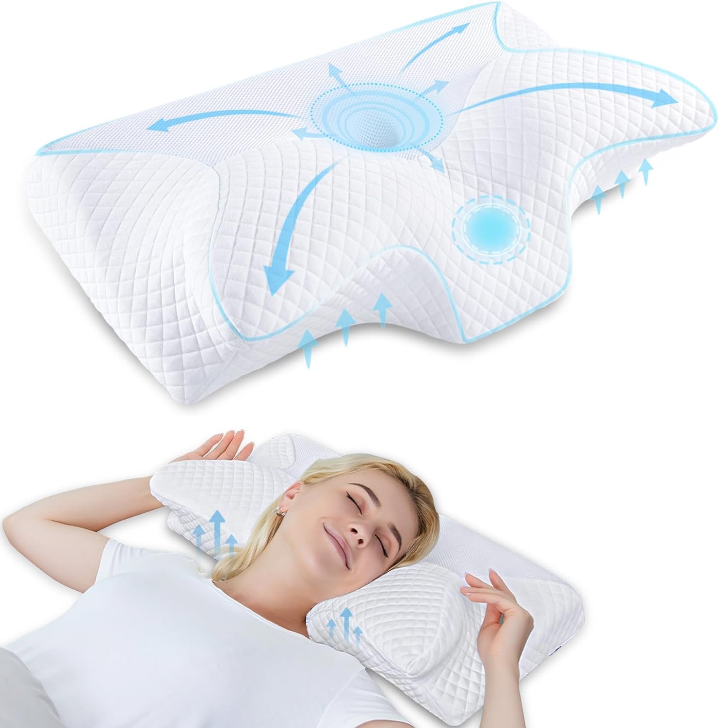 HOMCA Memory Foam Cervical Pillow for Neck Pain Relief - Orthopedic Contour Neck Pillow for Side, Back and Stomach Sleepers