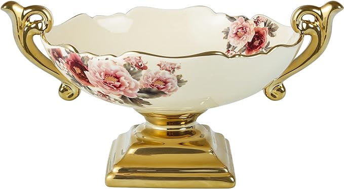 fanquare Wavy Fruit Bowl with Gold Holder, Floral Fruit Tray, Snack Stand for Dining Table, Room Dcor