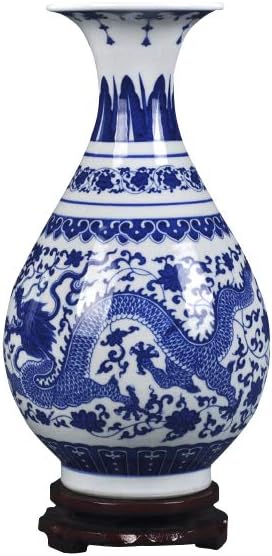 fanquare Jindezhen Small Dargon Blue and White Porcelain Vase,Handmade Ceramic Vase Home Decor,Decorative Vase,11