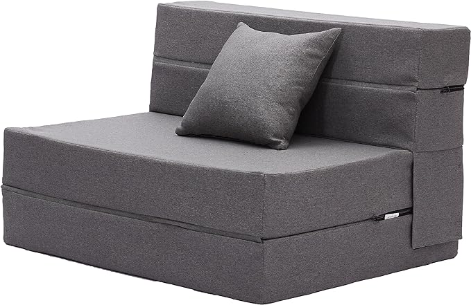 Kingfun Folding Sofa Bed with Pillow,Futon Sleeper Chair-Lazy Guest Beds for Living Room Small Spaces,Twin Size-Dark Gray