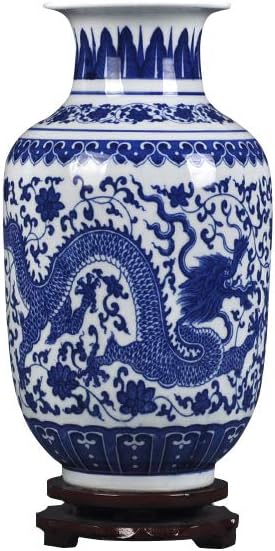 fanquare Jingdezhen Blue and White Porcelain Flower Vase, Large Handmade Chinese Dargon Ceramic Vase, Asian Decorative Vase, 11