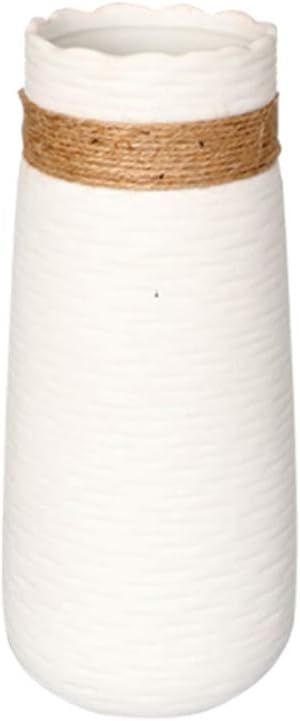 fanqaure Tall White Ceramic Vase,Home Decor Vase with Brown Rope,Table Centerpieces Vase,8.9