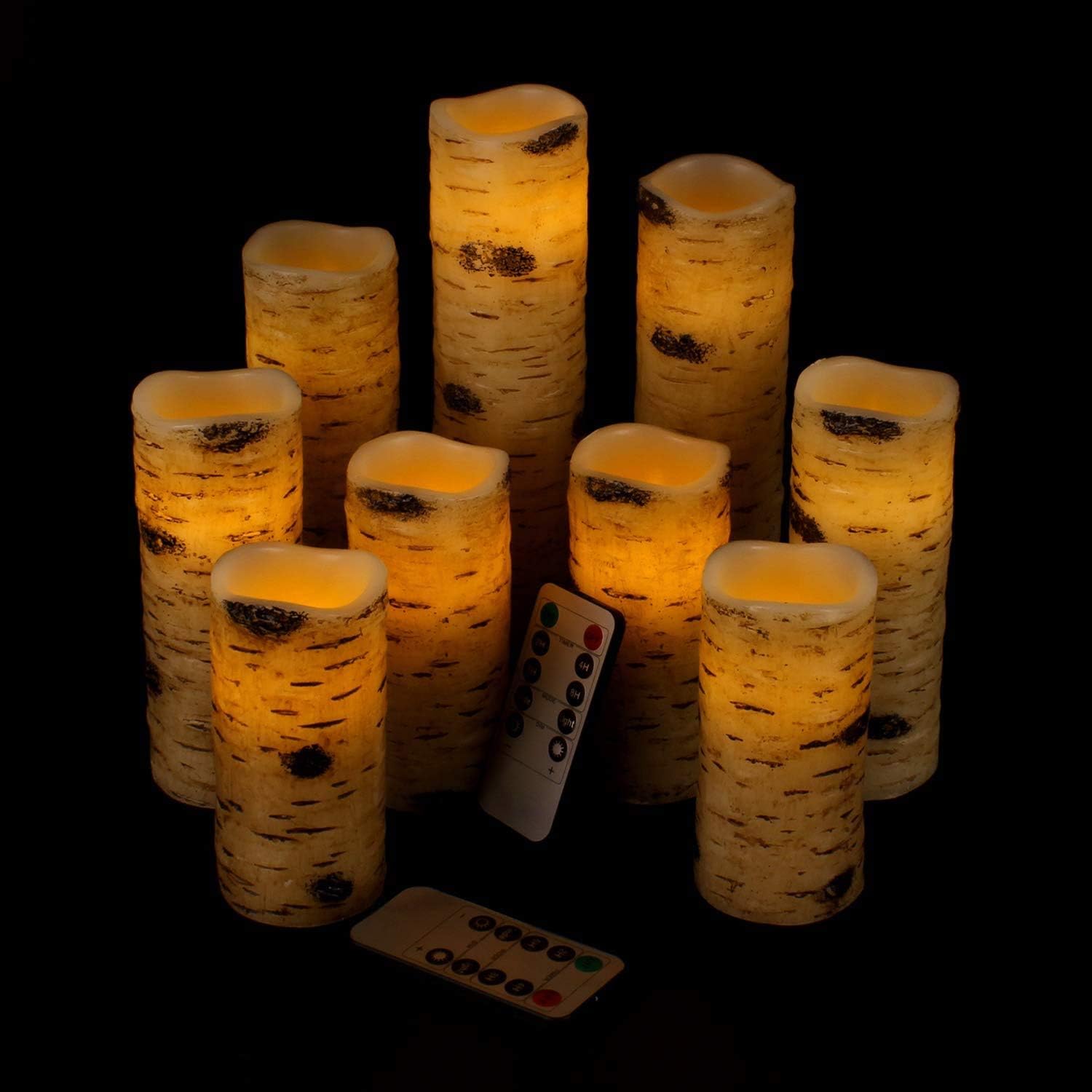 antizer Flameless Candles Birch Bark Effect Battery Operated Candles Set of 9 Real Wax Pillar LED Candles Each Candle 2.2