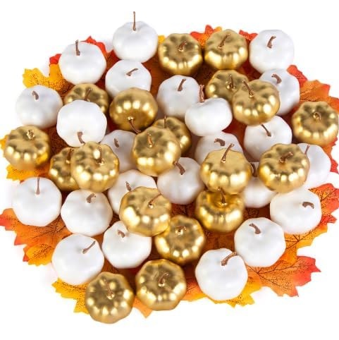 HAKACC 42PCS Small Pumpkins for Decoration, Artificial Pumpkins Bulk Gold and White Mini Foam Pumpkins for Fall Thanksgiving Table Decor