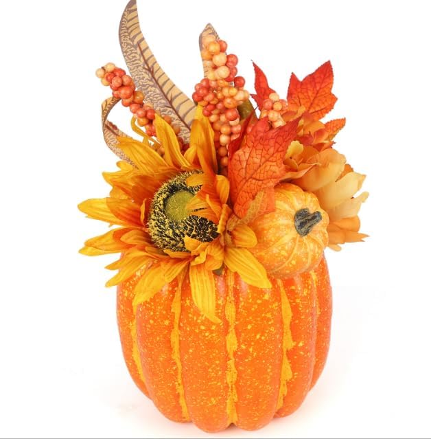 HAKACC Thanksgiving Artificial Pumpkin, 8 Inches Large Fake Pumpkin Faux Pumpkin for Crafts Fall Harvest Halloween Thanksgiving Table Centerpieces Decorations