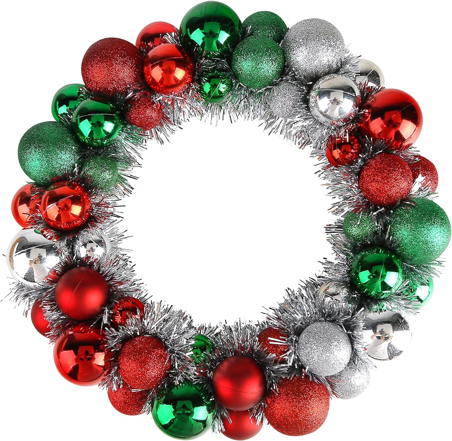 HAKACC Christmas Decor Ball Wreath, 13 Inches Red and Green Ornament Wreath Garland Decoration for Christmas Festival Celebration Door Window Wall Home Theme Party Decoration