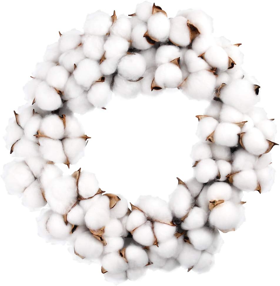 HAKACC 12 Inch Cotton Wreath Cotton Boll Wreath Rustic Wreaths for Front Door Wedding Decoration