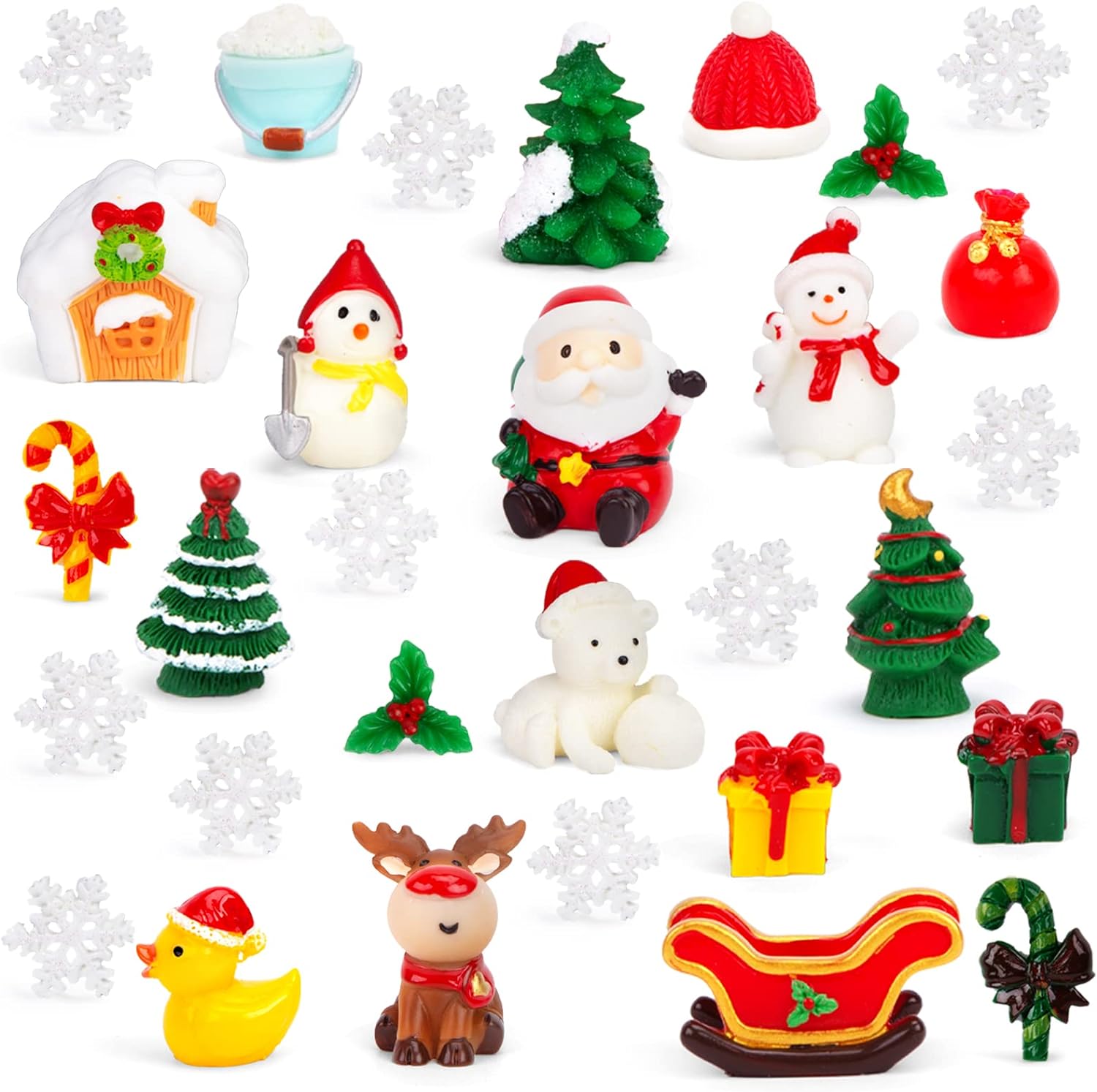 HAKACC 30PCS Christmas Mini Figurines, Miniature Christmas Figurines DIY Fairy Garden Accessories Christmas Trees, Xmas Resin Decorations for Christmas Party