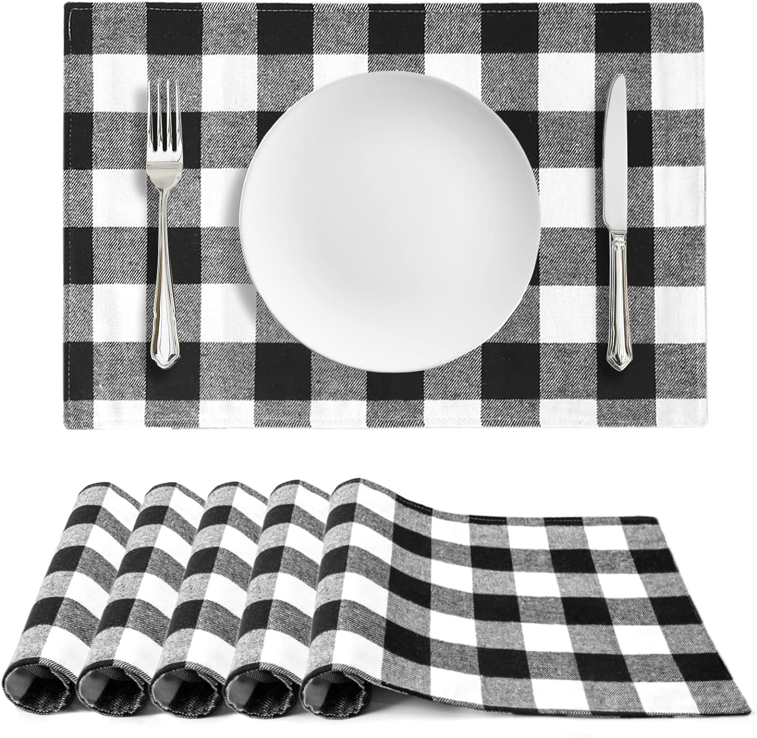 HAKACC 6 PCS Fall Buffalo Checkered Plaid Placemats Reversible Placemats for Christmas Thanksgiving Holiday Birthday Party Dining Table Home Decoration