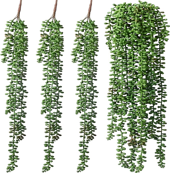 HANDIC 3pack Artificial Fake String of Pearls Plant Faux Hanging Succulents Plants (Green)