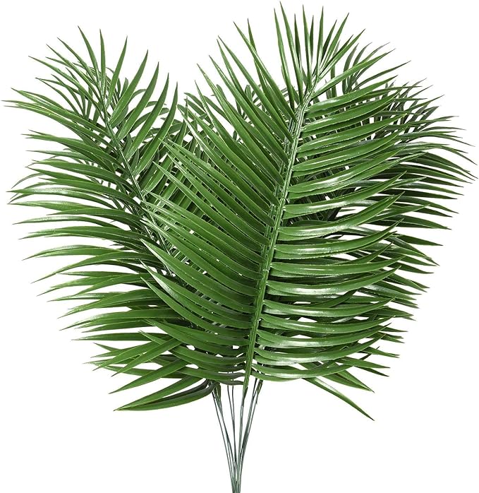 HANDIC 12pcs Artificial Palm Leaves Tropical Plant Outdoor UV Resistant Faux Fake Palm Fronds Plants Greenery Flowers for Home Kitchen Party Arrangement Wedding Decoration