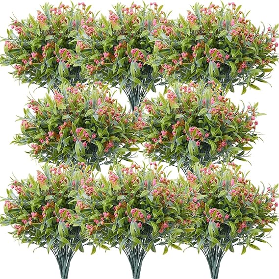 HANDIC 8pcs Artificial Flowers for Outdoor Plastic Flower Plants Fake Flowers UV Resistant Faux Flowers (Red)