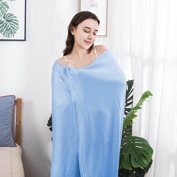 Blue Bamboo Cooling Blanket for Hot Sleepers Lightweight Cool Summer Blankets King Size Soft Cold Large Thin Knit Throw Blankets for Hot Flashes Keep Adults Cool and Warm, Blanket Sheet for Bed