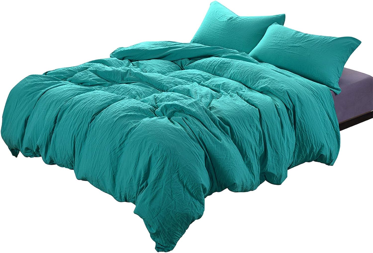 3-Piece Duvet Cover Queen, 100% Washed Microfiber Duvet Cover, Ultra-Soft Luxury & Natural Wrinkled Look, Bedding Set (Queen, Aqua)