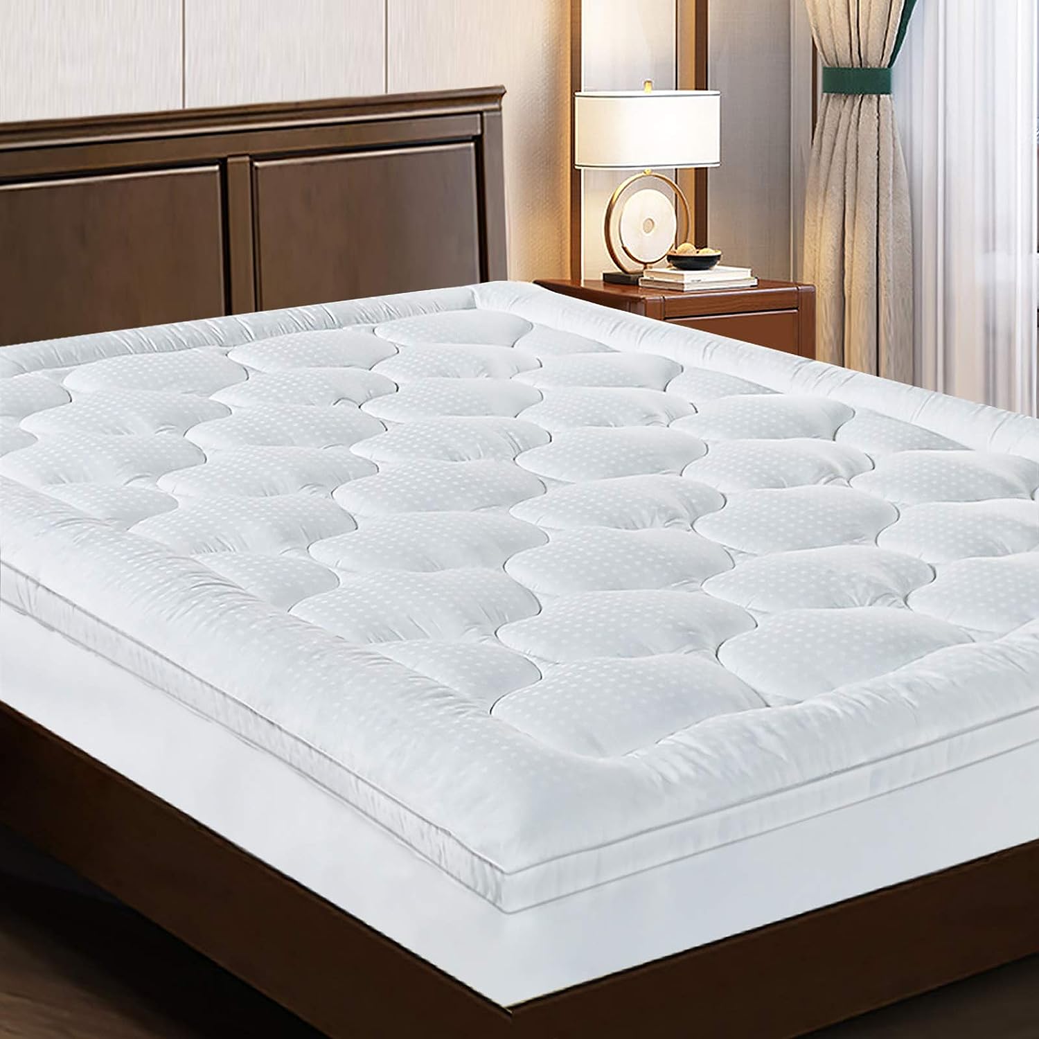 EASELAND Queen Size Mattress Topper Pillow Top Mattress Cover Quilted Fitted Mattress Protector Cotton Top 8-21 Deep Pocket Extra Thick Mattress Pad (60x80 Inches, White)