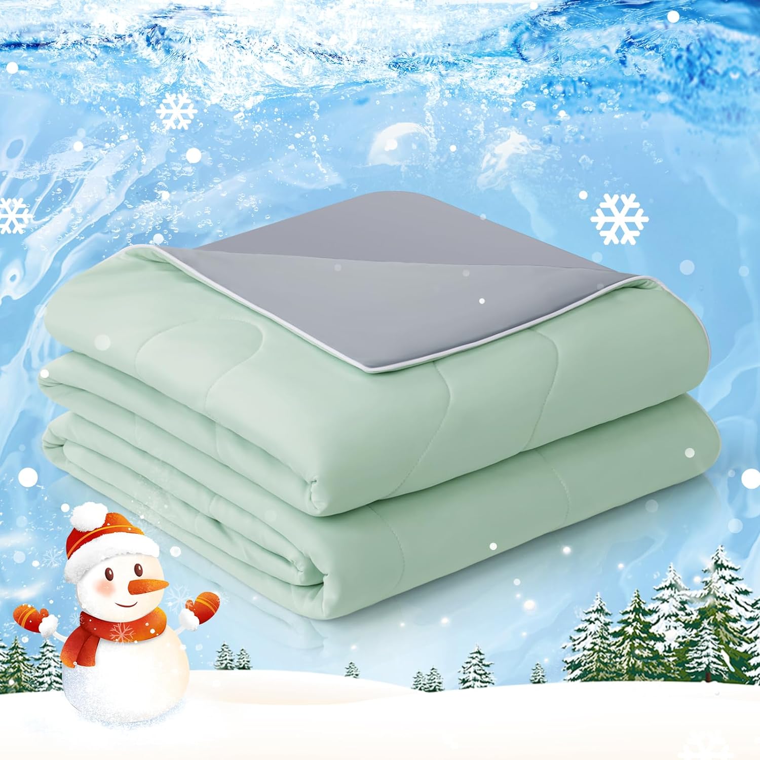 EASELAND Cooling Comforter Queen, Cold Touch Fabric Absorbs Body Heat, Double-Sided Cool Design Soft Fluffy Cooling Blanket for Night Sweats Hot Sleeper (Green, Queen(90x90))