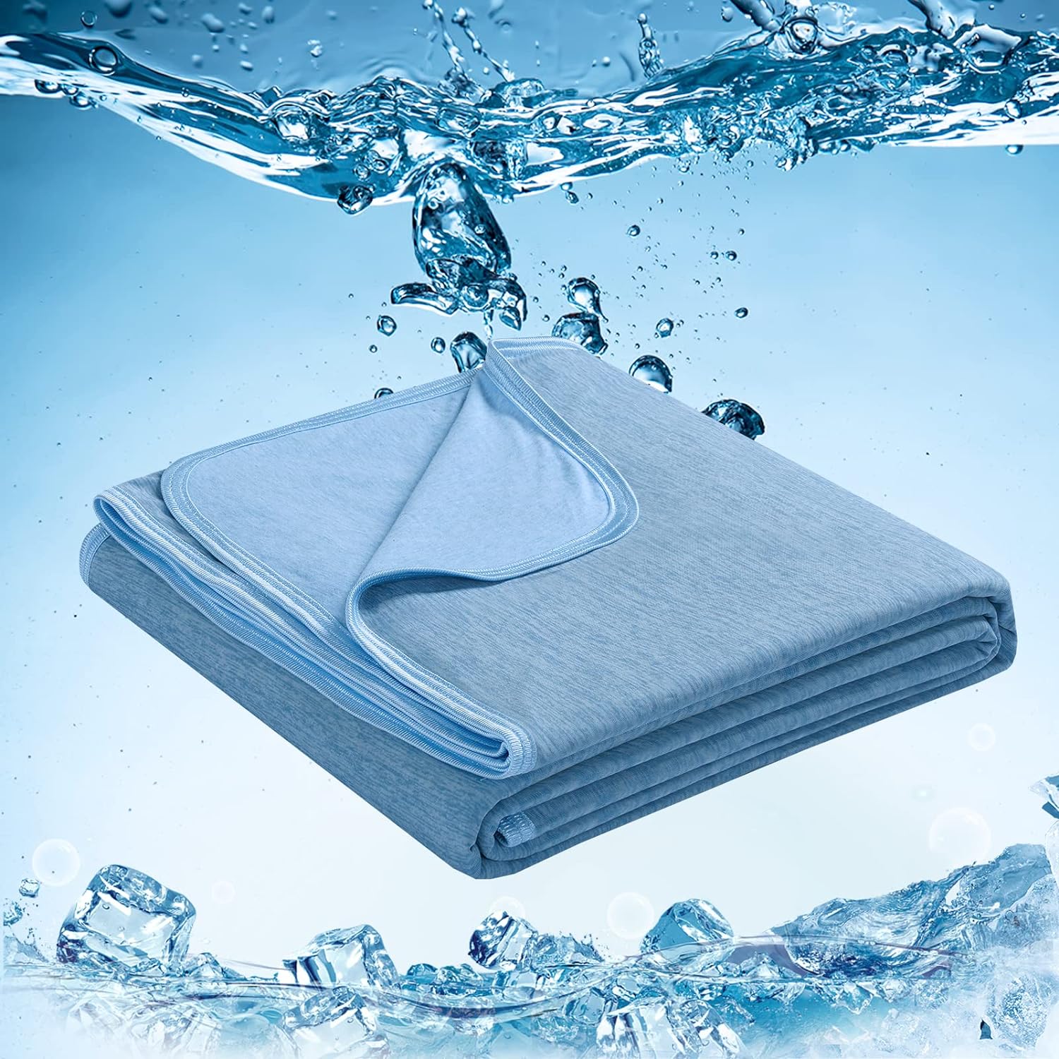 EASELAND Cooling Blanket for Hot Sleepers Queen Size,Summer Cool for Night Sweats Hot Flashes,Reversible Lightweight Breathable Double Sided Thin Cotton Blankets for Bed Sofa,Q-MAX>0.4,Blue,79x86