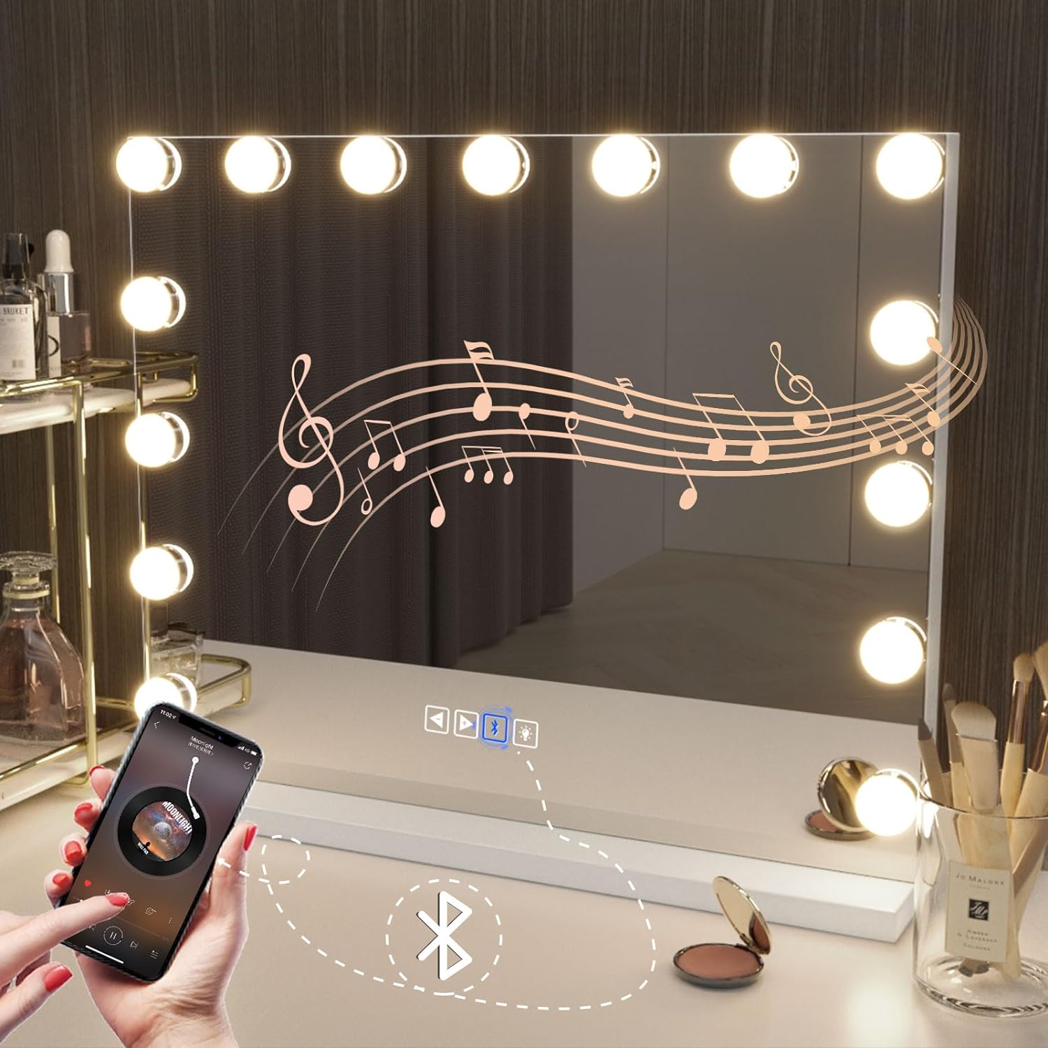 Hansong Vanity Mirror with Lights Makeup Mirror with Lights 12 Dimmable Bulbs Hollywood Lighted Makeup Mirror Detachable 10x Magnification 3 Color Lighting Modes