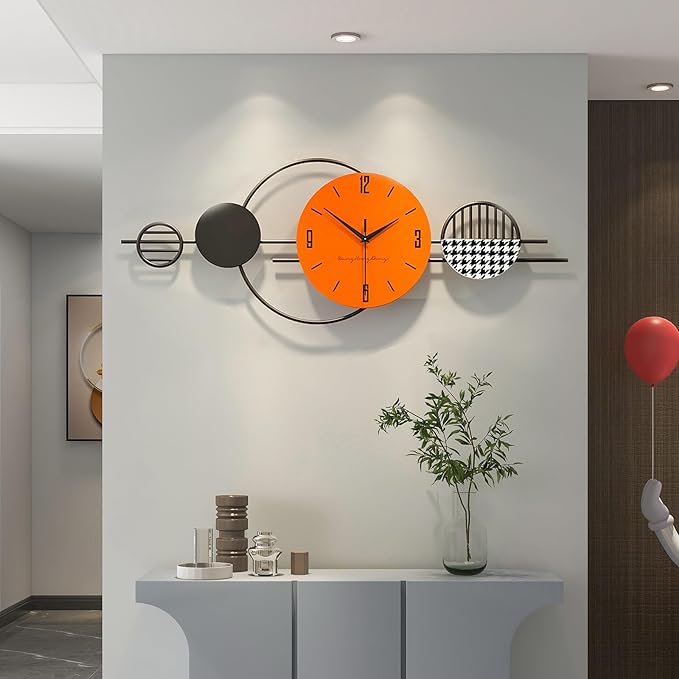 FLEBLE Big Wall Clocks for Living Room Decor Extra Large Modern Wall Clock Non-Ticking Silent for Bedroom Office Kitchen Home Decorative Black Metal Clock Wall Art Decor for Indoor House 16x40 inches