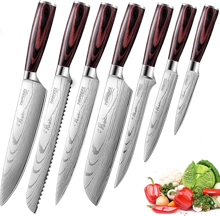 Professional Kitchen Chef Knife Set 7 PCS, 3.5-8 Inch Set Kitchen Knives with Sheath High Carbon Stainless Steel Ultra Sharp Japanese Knives Set for