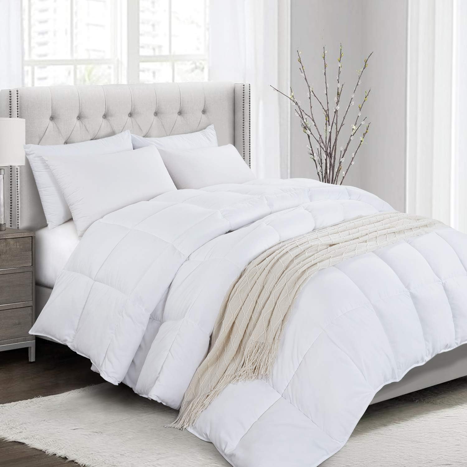 HOMBYS Down Alternative Fluffy Comforter 120 x 120 Oversized King Comforter 116 oz All Season Quilted Duvet Insert with Duvet Cover,8 Corner Tabs,White (White, Oversized King)