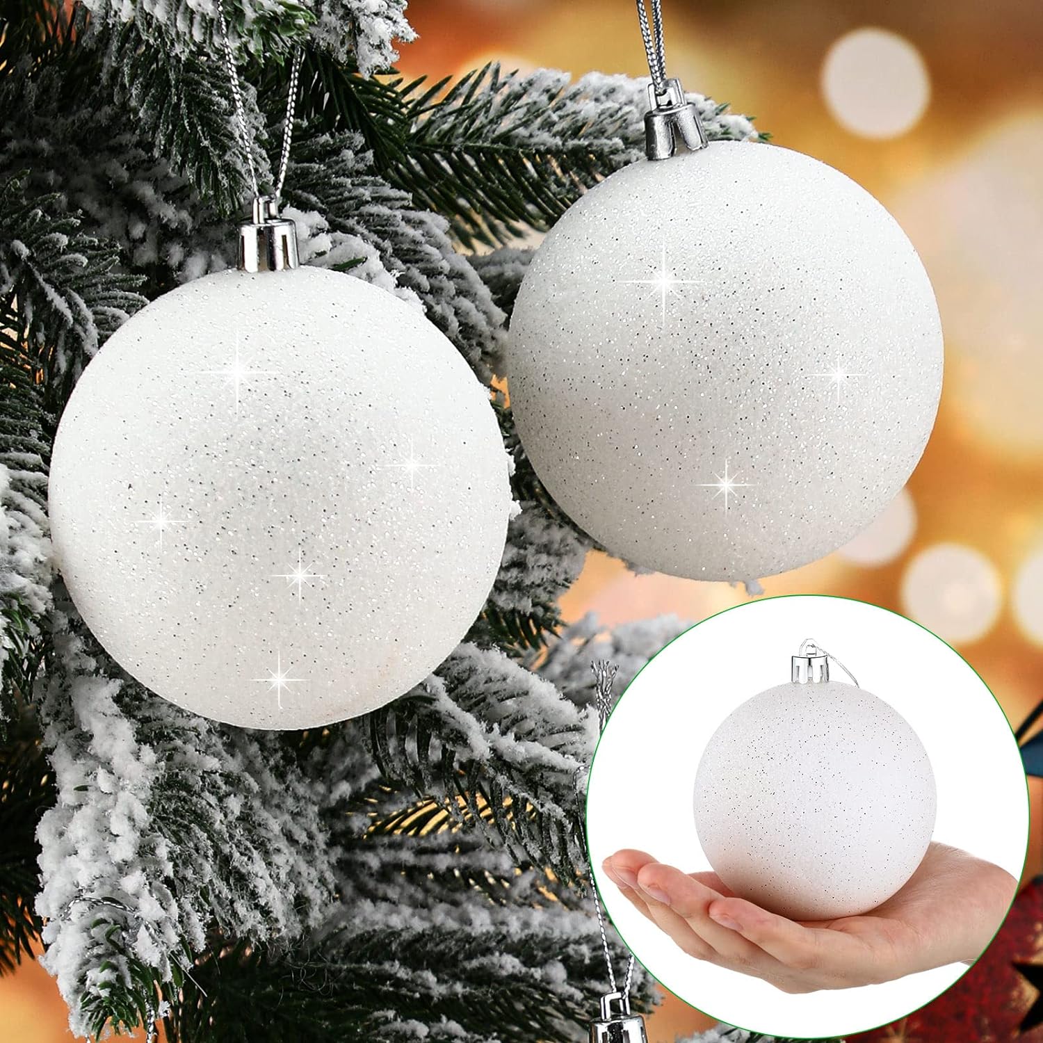 12 Pieces Large Christmas Ornaments Balls, Glitter Snowball Ornaments for Christmas Tree, Plastic Hanging Christmas Tree Balls for Xmas Wedding Party Decorations