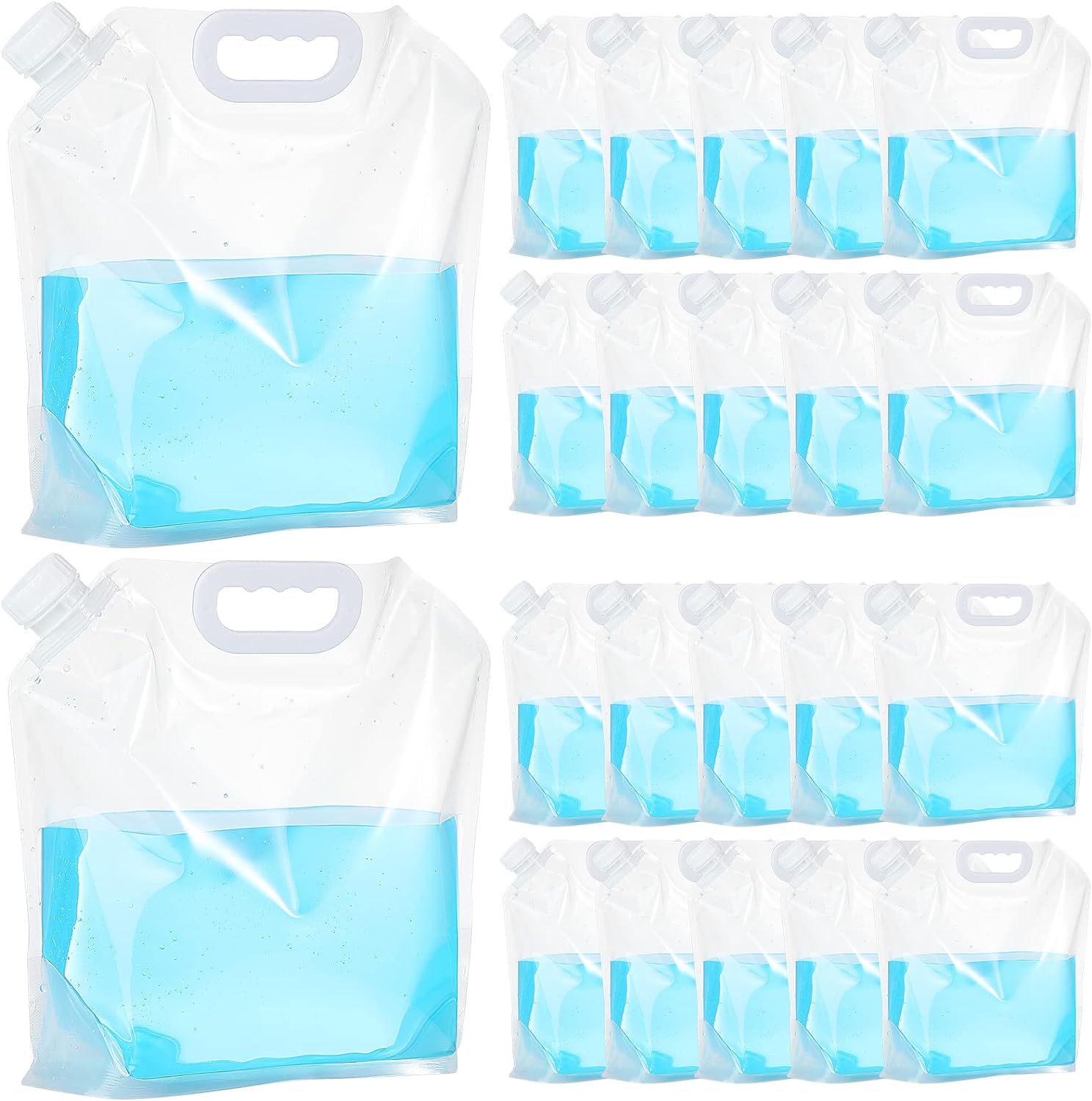 Zubebe 26 Gallon Collapsible Water Container Bag, 1.3 Gallon x 20 Pcs Emergency Water Container Freezable BPA Free Food Grade Clear Plastic Storage Bag Foldable Water Bottle for Camping Riding