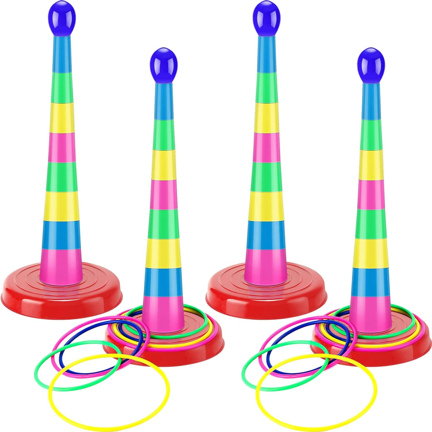 4 Sets 18 Inch Plastic Ring Toss Game for Kids Colorful Tossing and Active Play Set Travel Ring Toss Game Toy Quoits Games Portable Carnival Games Indoor Outdoor Birthday Party Halloween