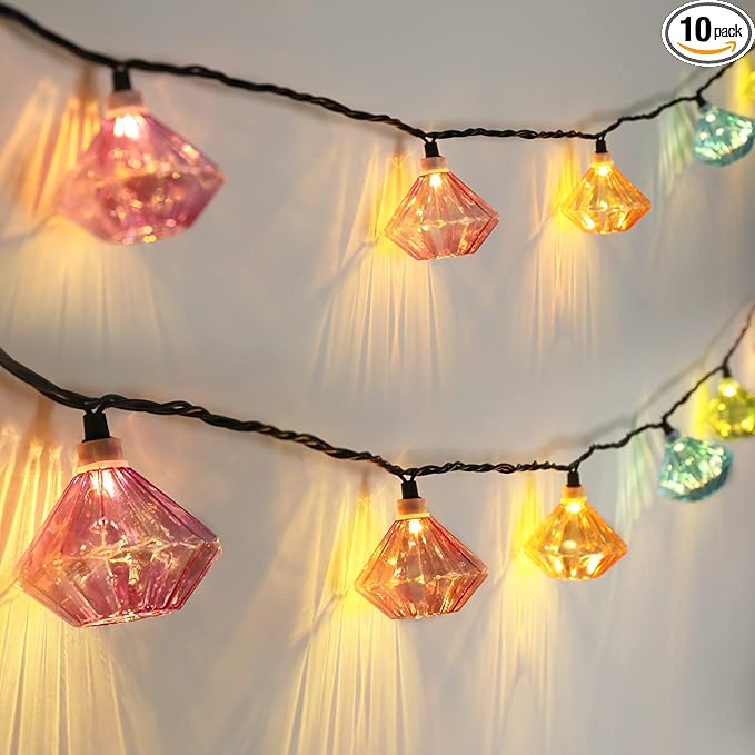 Vigdur Multicolor - Fairy String Lights with 10 Led Diamond Shaped Bulbs Connectable Bubble Christmas Lights Plug in String Light for Xmas Party Wedding Bedroom Patio Decor