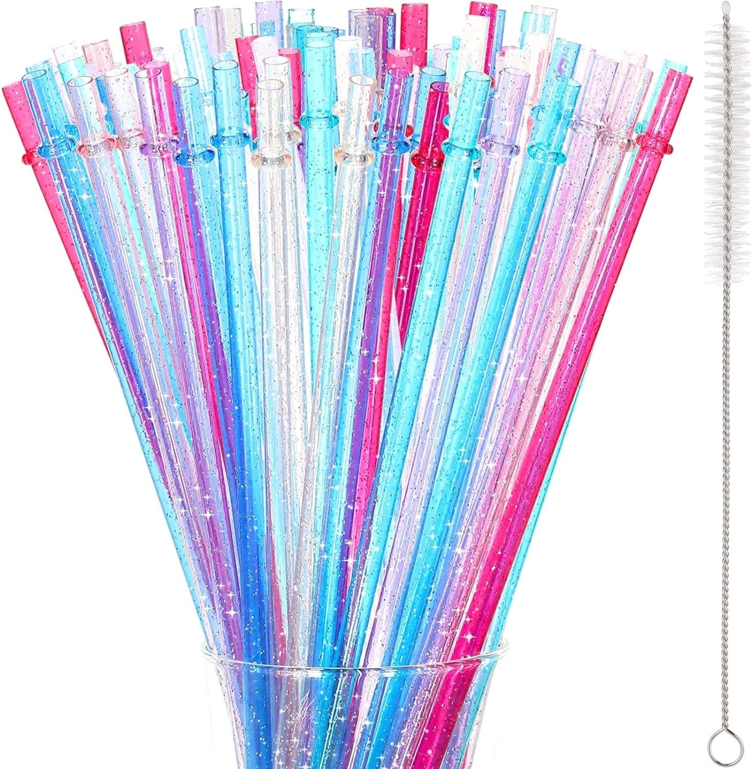 120 Pieces 11 Inch Reusable Tritan Plastic Straws, Replacement Glitter Drinking Straws for Halloween Party, Long Tumbler Straw for 24 oz-40 oz Mason Jars/tumblers with Cleaning Brush