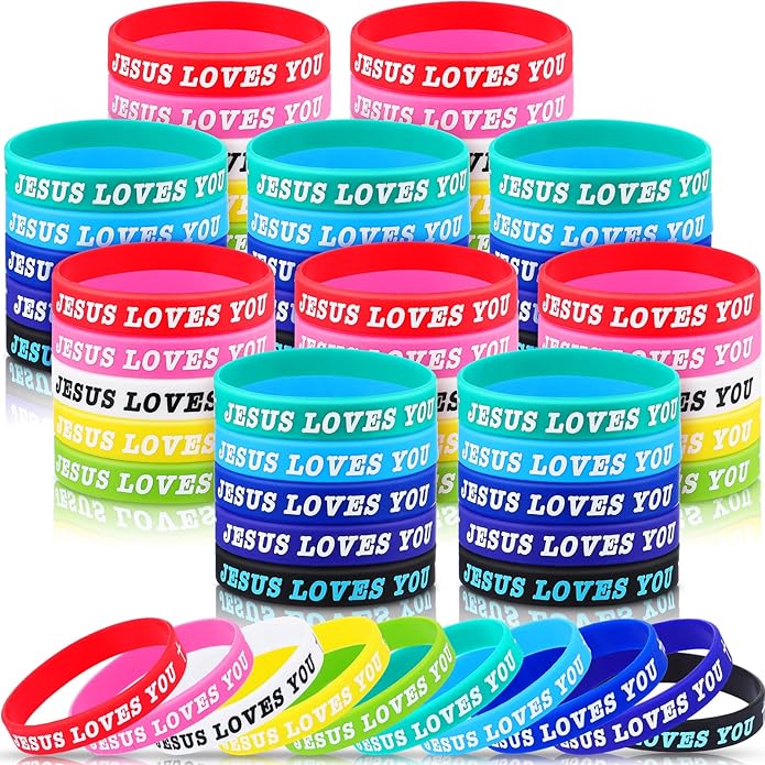 100 Pcs Jesus Loves You Silicone Wristbands Rubber Bracelets Colorful Jesus Loves You Bracelet Christian Rubber Wristbands Inspirational for Kids Adult Women Men Party Novelty Jewelry