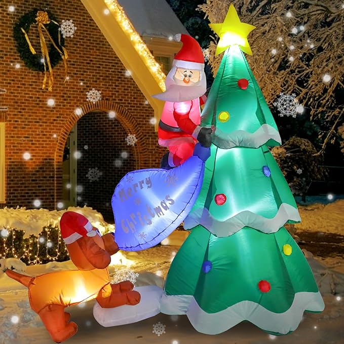 Vigdur 6.3 FT Christmas Inflatables Tree Decorations Outdoor, Blow up Christmas Yard Decorations with LEDs Star Treetop, Santa & Dog, Outdoor Christmas Decorations for Holiday Party Yard Garden Patio