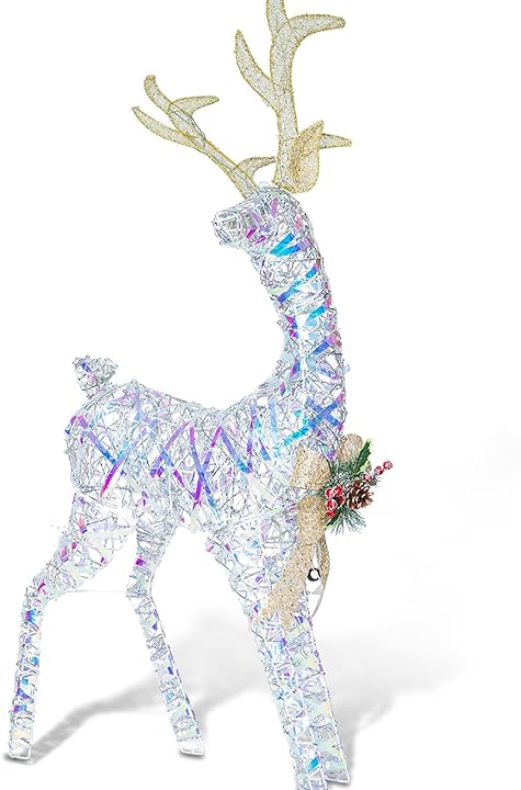 Vigdur 6FT Christmas Reindeer & Sleigh, Lighted Reindeer Outdoor Yard Decorations with Warm White LEDs, Ground Stakes, Zip Ties, Outdoor Christmas Decoration for Xmas Lawn Yard Garden