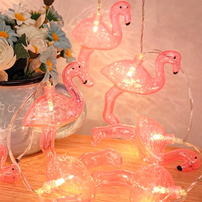 Vigdur 2Pack Pink Flamingo String Lights LED Battery Operated Fairy Lights for Patio Garden Home Bedroom Wedding Party Christmas Decor