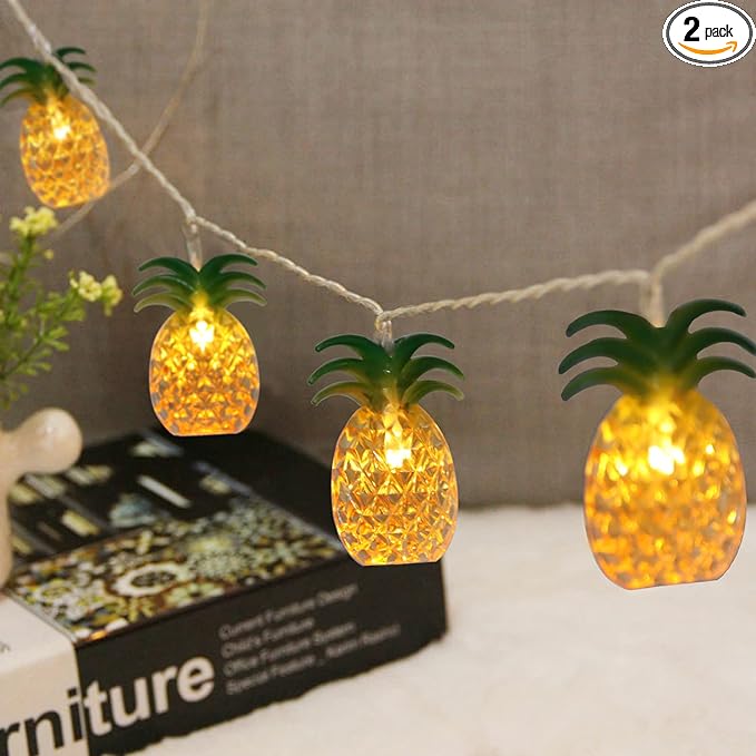 Vigdur 2 Packs Pineapple String Lights - Battery Operated with 20 Fun Patio Lights for Party Bedroom Home Birthday Indoor Outdoor Hawaiian Tropical Tiki Gifts Decor,13Ft