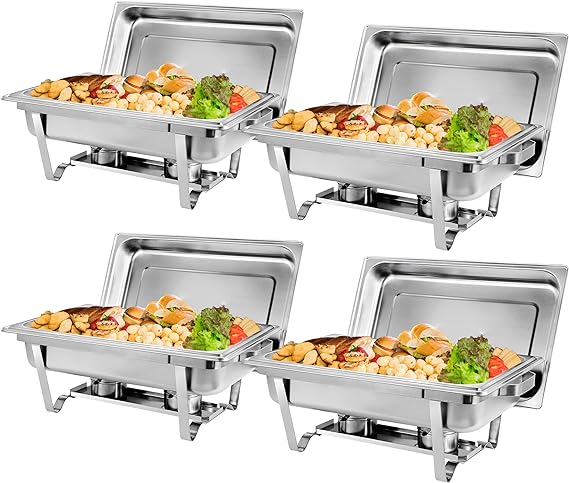 ZENY 4 Packs Chafing Dish Buffet Set, 8 Quart Stainless Steel Buffet Servers and Warmers for Party Catering, Complete Chafer Set with Water Pan, Chafing Fuel Holder