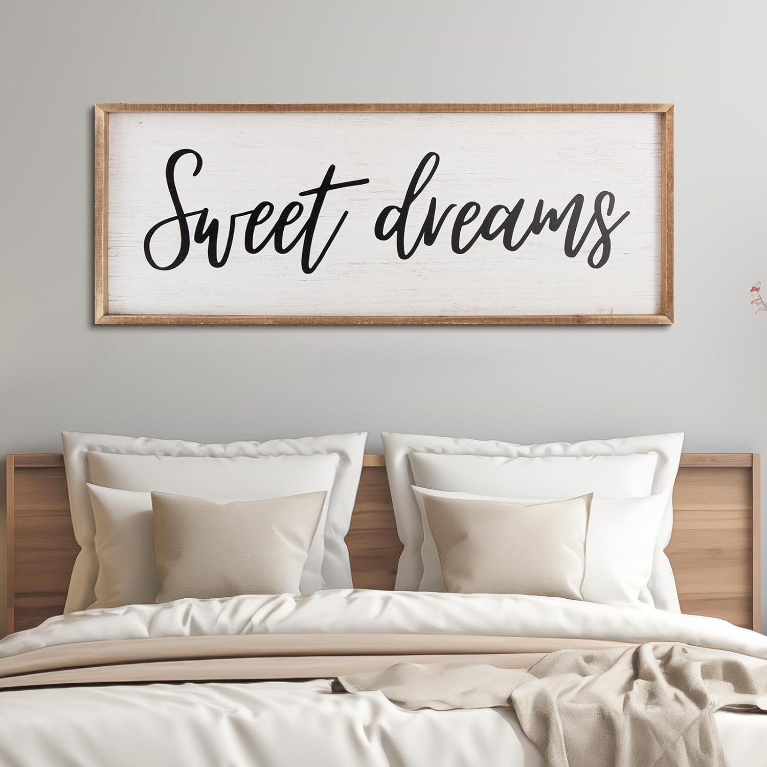 Paquesta Sweet Dreams Wall Decor Above Bed 40'15' Large Farmhouse Bedroom Decor Wood Guest Room Decor Framed Wall Art Rustic Master Bedroom Essentials Wall Decoration (Wood)