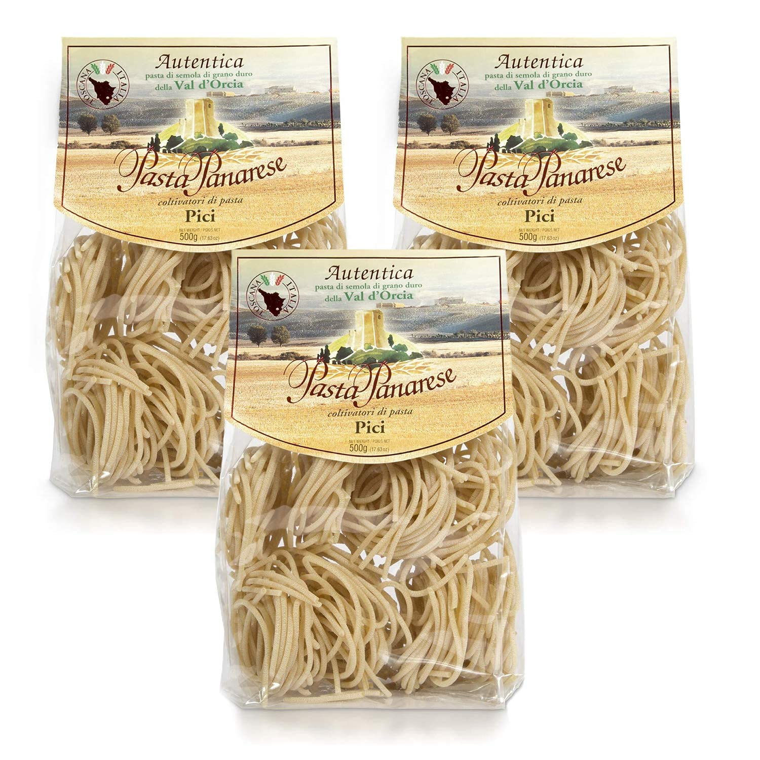 Pasta Panarese Pici Pasta - Wheat Pasta Made in Italy, 500g / 17.63oz (3 pack)