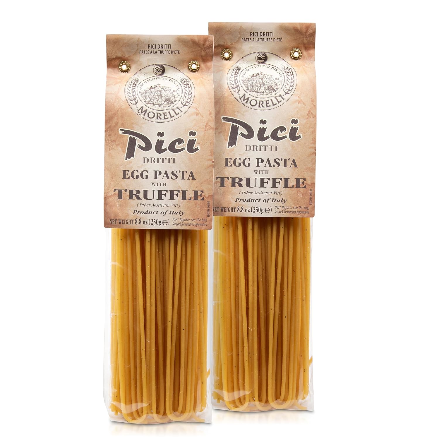 Morelli Pici Pasta Noodles - Premium Egg Pasta With Truffle, Italian Pasta from Italy, Gourmet Pasta, Handmade, Imported Italian Pasta Noodles, Durum Wheat Semolina Pasta - 8.8 oz / 250g - Pack of 2